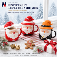 Mug à couvercle en céramique créatif motif Père Noël 430 ml pour la saison des fêtes de Noël et la dégustation de café
