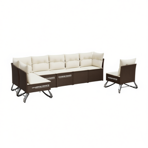 Ensemble de canapés de jardin 5 places en rotin PE marron avec pieds réglables, mobilier de patio pour l'extérieur - Product Image 1