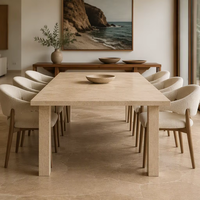 Table à manger en travertin beige haut de gamme avec pieds carrés en pierre, pierre naturelle, travertin naturel, table en travertin massif