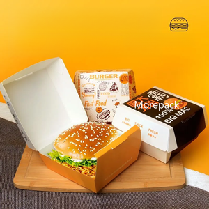 Toptan tek kullanımlık gıda ambalaj kutuları oluklu Hamburger kutuları beyaz karton kağıt kapaklı <span class=keywords><strong>Burger</strong></span> kutusu - Product Image 4