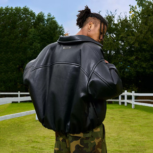 Blouson Bomber Personnalisé en Cuir pour Hommes, Veste en Cuir en Gros, Blouson de Motard en Cuir OEM pour Femmes - Product Image 2