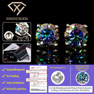 ต่างหูเงินแท้ 925 ประดับมอสซาไนต์ทรงบริลเลียนท์คัท VVS ป้องกันการแพ้ เหมาะสำหรับเป็นของขวัญ งานปาร์ตี้ งานแต่งงาน สีรุ้งเขียว ขนาด 5 มม./6.5 มม. ชุบทอง สำหรับทุกเพศ - Product Image 2