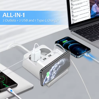 Multiprise portable Vastfafa, norme européenne, avec 2 prises AC, 2 ports USB A et 2 ports Type-C, matériau PC sûr, câble de 1,5 m, 10 A, 250 V