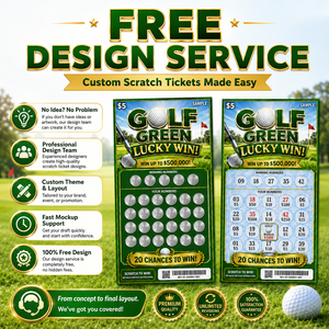 Billete de Lotería con Impresión Digital Instantánea, Temática de Golf, Tamaño y Forma Personalizados, Fabricación OEM, Datos Variables - Product Image 3