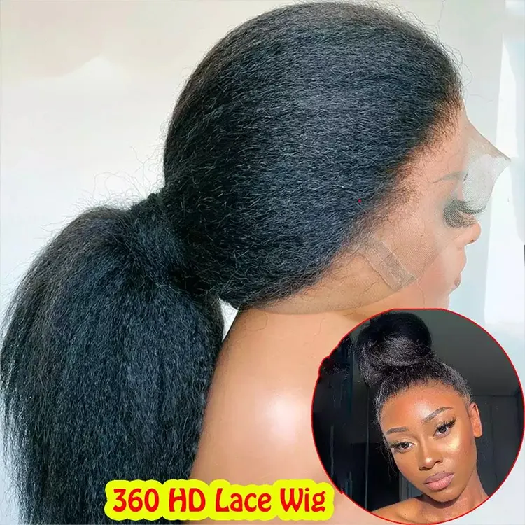 Yaki Straight Wig 360 Lace Frontal HD Human Hair Wigs 360 Full Lace Kinky Straigh lace front wigs human hair