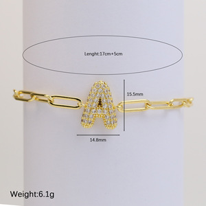 Pulsera <span class=keywords><strong>de</strong></span> Letras con Globos Personalizada, Chapada en Oro <span class=keywords><strong>de</strong></span> 18k, con Circonita, Cadena <span class=keywords><strong>de</strong></span> Clip, Joyería Ajustable para Mujeres y Niñas - Product Image 3