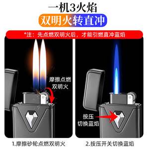 Encendedor de cambio de tres fuegos creativo, rueda de molienda, doble fuego abierto, interruptor de un botón, encendedor de <span class=keywords><strong>Gas</strong></span> portátil de impacto directo - Product Image 4
