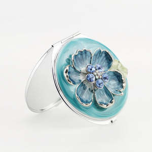 Vintage Enamel Flower Compact <b>Mirror</b> Rhinestone Floral Metal Accent Dual Sided HD Glass Folding Pocket <b>Makeup</b> <b>Mirror</b> Wholesale - Product Image 3