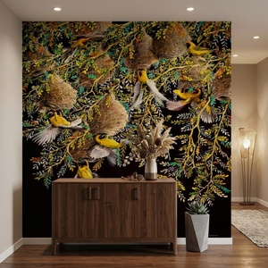 Papel Tapiz Mural Autoadhesivo Impermeable con Fondo Oscuro y Aves Tropicales para Decoración de Paredes de Sala de Estar - Product Image 3