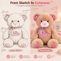Ours en peluche personnalisé à nœud écossais, broderie sur la poitrine, pour cadeau de Saint-Valentin et fournitures pour fleuristes