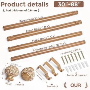 Barra de Cortina Metálica Decorativa Moderna de 1'' de Diámetro, Imitación Madera, Resistente, Ajustable, Ecológica, Personalizable, para Pared - Product Image 6