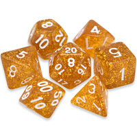 Jeu de dés multi-faces TRPG personnalisable 7 pièces carré en alliage de zinc poudre de paillettes d'or brillant polyédrique pour mdn Party Game Acrylique