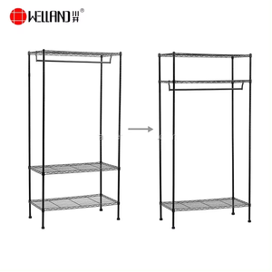 Porte-vêtements en métal réglable à 3 niveaux avec étagères, finition noire thermolaquée - Product Image 2