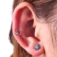 Piercing corporel en titane ASTM F136 avec zircon et vis de fixation, pour l'oreille ou le nez, motif cœur de chat