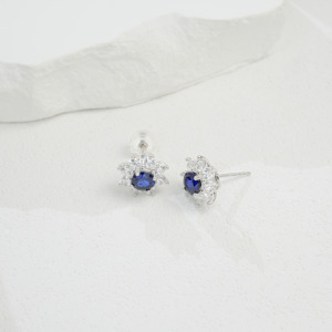 925 Sterling <b>Silver</b> <b>Stud</b> Earrings, Round Lab Created Sapphire with CZ Halo Sunflower Fine Jewelry for Women - Product Image 4