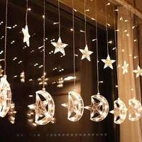 LED romantischer Mond-Stern-Vordäger-String-Feenlicht Weihnachten Diwali Ramadan Einkaufszentrum Garten Terrassen-Dekorationslicht mit 8 Funktionen
