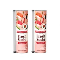 Boîte à sushi rose créative en forme de dessin animé, tube en papier kraft imprimé sur mesure, emballage alimentaire cylindrique avec compartiment transparent