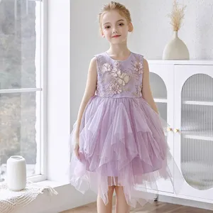 Europäische Art schönes Kleid Mädchen ärmellose Kleider Mädchen Prinzessin Kinder formelle Stickerei Blumen mädchen Kleid