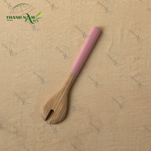 Cubiertos de bambú natural hechos a mano con el mejor diseño con toque Rosa Juego de servidor de ensalada personalizable para cocina casera - Product Image 1