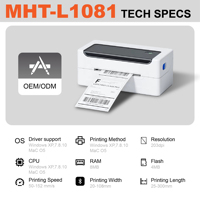 Imprimante d'étiquettes thermiques compacte MHT-L1081, étiquettes 4x6, 300 DPI, imprimante thermique 110 mm pour l'expédition