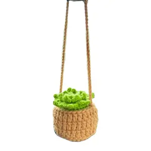 Cute crochet Plants pot for rear view mirror car hanging decorations women gifts crochet plants hanging