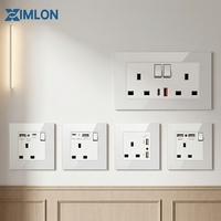Prise électrique XIMLON UK, prise en verre trempé blanc, norme britannique 13A avec charge rapide USB Type-C, 250V max