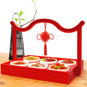 Bandeja de servir estilo chino, roja, con divisor, para comida y té de hotel. - Product Image 1