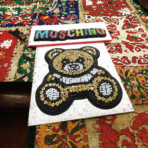 Hot Selling Handmade Beaded Cartoon <b>Bear</b> Sew-On 3D Felt Embroidered Rhinestone Letter Clothing Patch Diy - Product Image 3