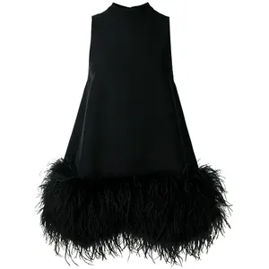 Female Streetwear 2022 Summer Fashion New Feather Fur Dress For Women O Neck Sleeveless Loose Tassel A Line Dresses
