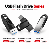 Set Combo Flash Drive USB Baru 128GB/256GB Tiga Model Paket dengan Garansi 1 Tahun Antarmuka USB 3.0/3.1/2.0