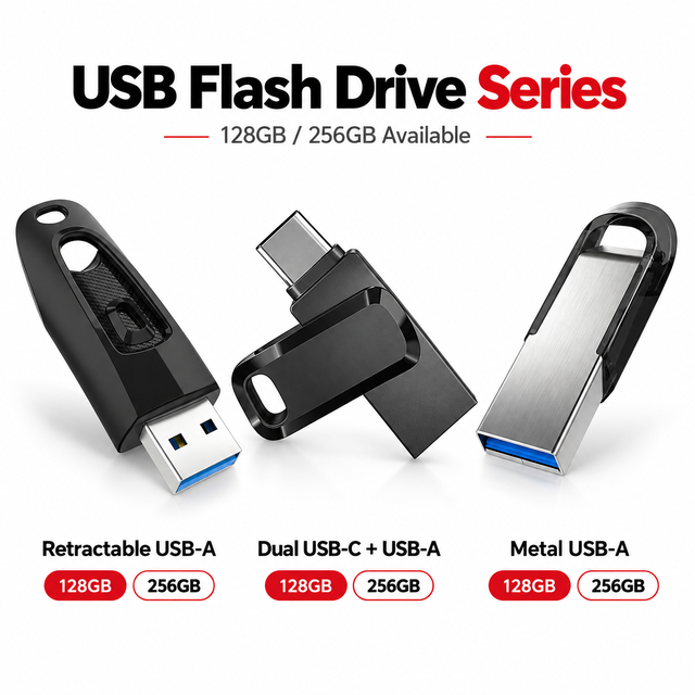 New USB Flash Drive Combo Set 128GB/256GB Three Style Bundle with 1-Year Warranty USB 3.0/3.1/2.0 Interface