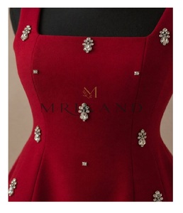 Vestido de Fiesta Mini de Algodón y Seda de Diseñador con Bordado de Piedras Brillantes y Lazo Decorativo en la Espalda, Ropa de Moda Femenina - Product Image 3