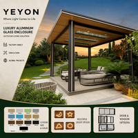 Yeyon OEM Véranda en verre moderne autoportante avec toit vitré et éclairage LED, pour terrasse en bois, toutes saisons, extérieur estival