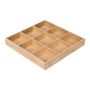 Caja de almacenamiento de madera con nueve compartimentos para servir y organizar alimentos, bandeja multifuncional de bambú con divisores. - Product Image 5