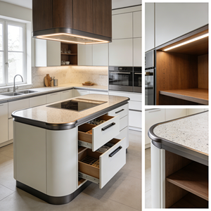 <span class=keywords><strong>Meuble</strong></span> <span class=keywords><strong>de</strong></span> cuisine haut <span class=keywords><strong>de</strong></span> gamme bicolore avec tiroirs à fermeture amortie, <span class=keywords><strong>plaque</strong></span> <span class=keywords><strong>de</strong></span> <span class=keywords><strong>cuisson</strong></span> encastrée et comptoirs en marbre - Product Image 5