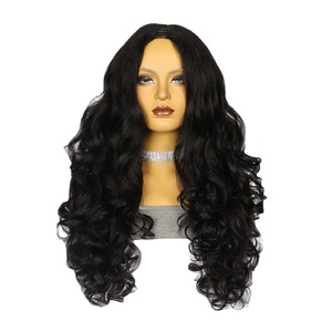 <span class=keywords><strong>Perruque</strong></span> <span class=keywords><strong>synthétique</strong></span> pour femme, style européen et américain, <span class=keywords><strong>demi</strong></span>-<span class=keywords><strong>perruque</strong></span> noire volumineuse, longue et bouclée, type Yaki, avec raie en V, fabriquée à la machine - Product Image 5