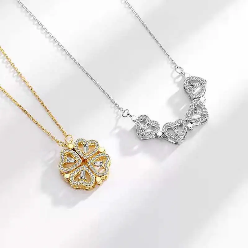 Schmuck PAVA Mode Vier blättriges Kleeblatt Kristall Magnet Halskette Persönlichkeit Vergoldete Edelstahl Halskette für Frauen