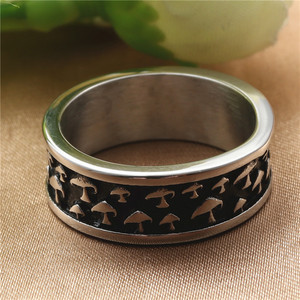 Mens Titanium Steel Mushroom <b>Ring</b> Retro Punk Style Plant Pattern Fashion Jewelry Gift - Product Image 1