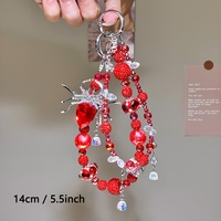 Cadena de lujo hecha a mano para teléfono móvil con doble diamante rojo, hermoso colgante para mochila con caja de regalo, elegantes regalos para mujeres.