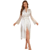 Yao Ting transfrontalier Long Satin peignoir WP22007 nouveau Sexy dos nu chemise de nuit avec dentelle Transparent Spandex vêtements de nuit pour les femmes