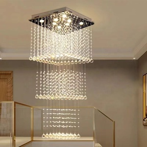 Wohnzimmer-Kristallleuchter Modern Schlicht Nordisch Für Villa, Rechteckig, Duplex-Treppenhaus, Große Deckenleuchte, Lange Pendelleuchte - Product Image 2
