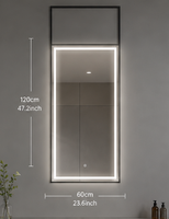 Miroir LED intelligent rectangulaire encadré, mural, avec fonction anti-buée, interrupteur tactile, haut-parleur Bluetooth LED à intensité variable, anti-buée IP44, pour hôtel