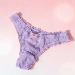 Tanga de punto fino de cintura media con encaje de malla transparente y lazo decorativo, ropa interior sexy y cómoda para chicas. - Product Image 6