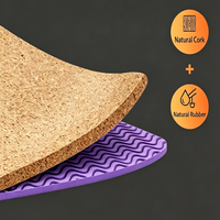 Matras Yoga Cork TPE Anti-Slip Tebal dengan Garis Penanda untuk Inversi, Cocok untuk Kebugaran di Rumah, Wanita dan Unisex