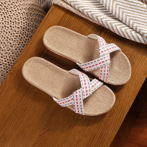 Nouvelles pantoufles d'intérieur tendance pour femmes, légères, en tissu <span class=keywords><strong>Lafi</strong></span> Grass, dessus en tissu, pantoufles d'été pour femmes, EVA antidérapant, respirant, recyclable - Product Image 4