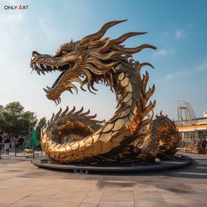 Décor personnalisé de l'espace public de la ville 3D métal polonais électro couleur <span class=keywords><strong>Dragon</strong></span> chinois Statue grande sculpture Loong doré en acier inoxydable - Product Image 1