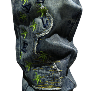 กางเกงยีนส์ทรงบอยเฟรนด์ผู้ชายแบบดิสเทรสพิมพ์ลาย กางเกงสั่งทำรุ่นใหม่ล่าสุด สไตล์ไฮสตรีท ระบายอากาศได้ดี กางเกงสกินนี่ กางเกงสเวตแพนท์ปักลายตามสั่ง - Product Image 3