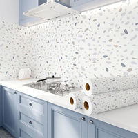 Papier Peint Marbre Brillant Laminé à Froid Multicolore, Rouleau Adhésif Étanche pour Table, Salle de Bain et Cuisine