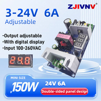 Alimentation à découpage réglable 150W 24V 6A 100-220VAC à 3-24V DC avec carte de module d'alimentation à affichage numérique à cadre ouvert