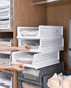bedroom foldable Stackable basket drawer type closet organizer plastic wardrobe Organizer